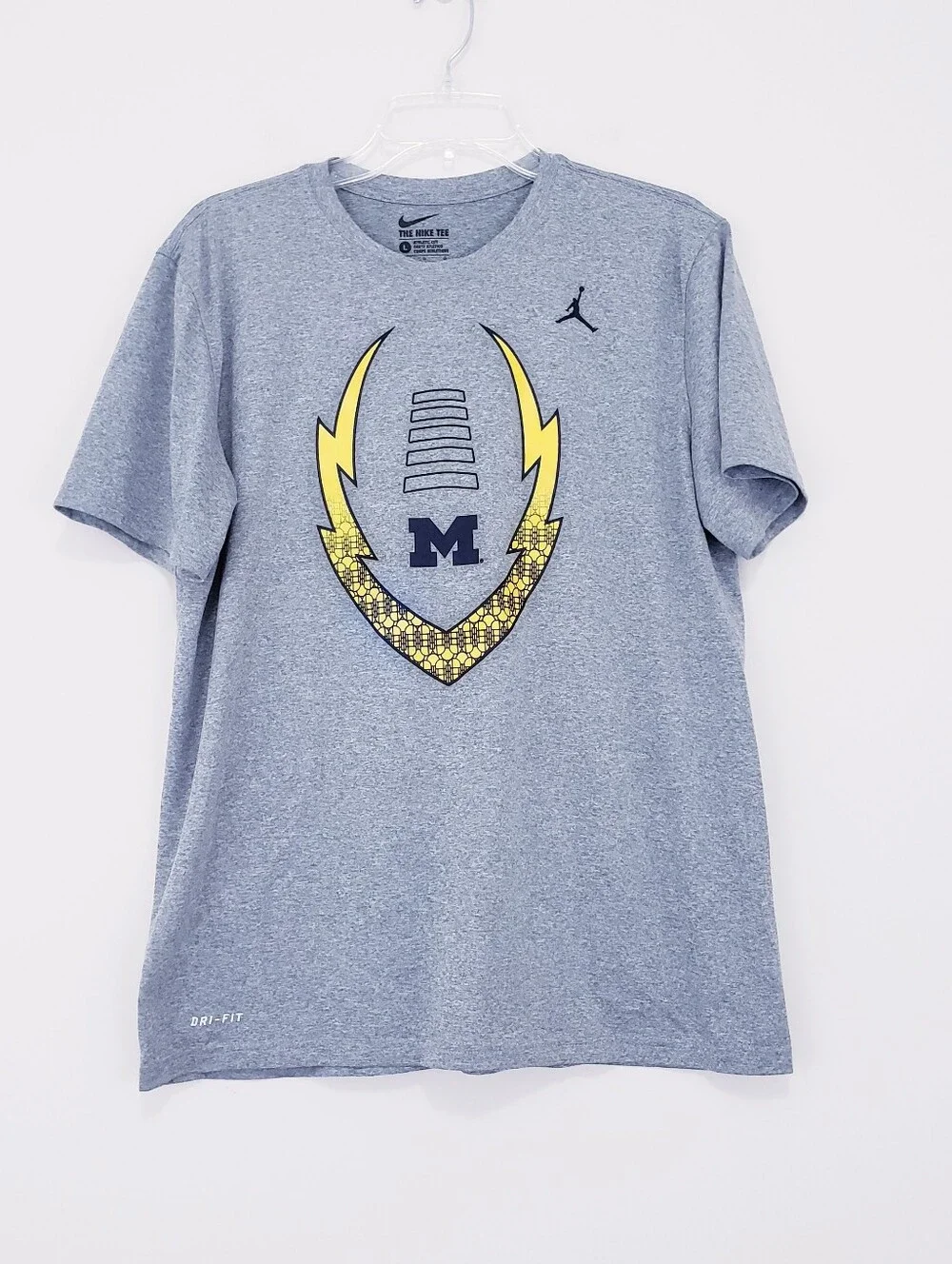 University Of Michigan Football Gray Dri FIt Tee T Shirt Size Large Nike Jordan